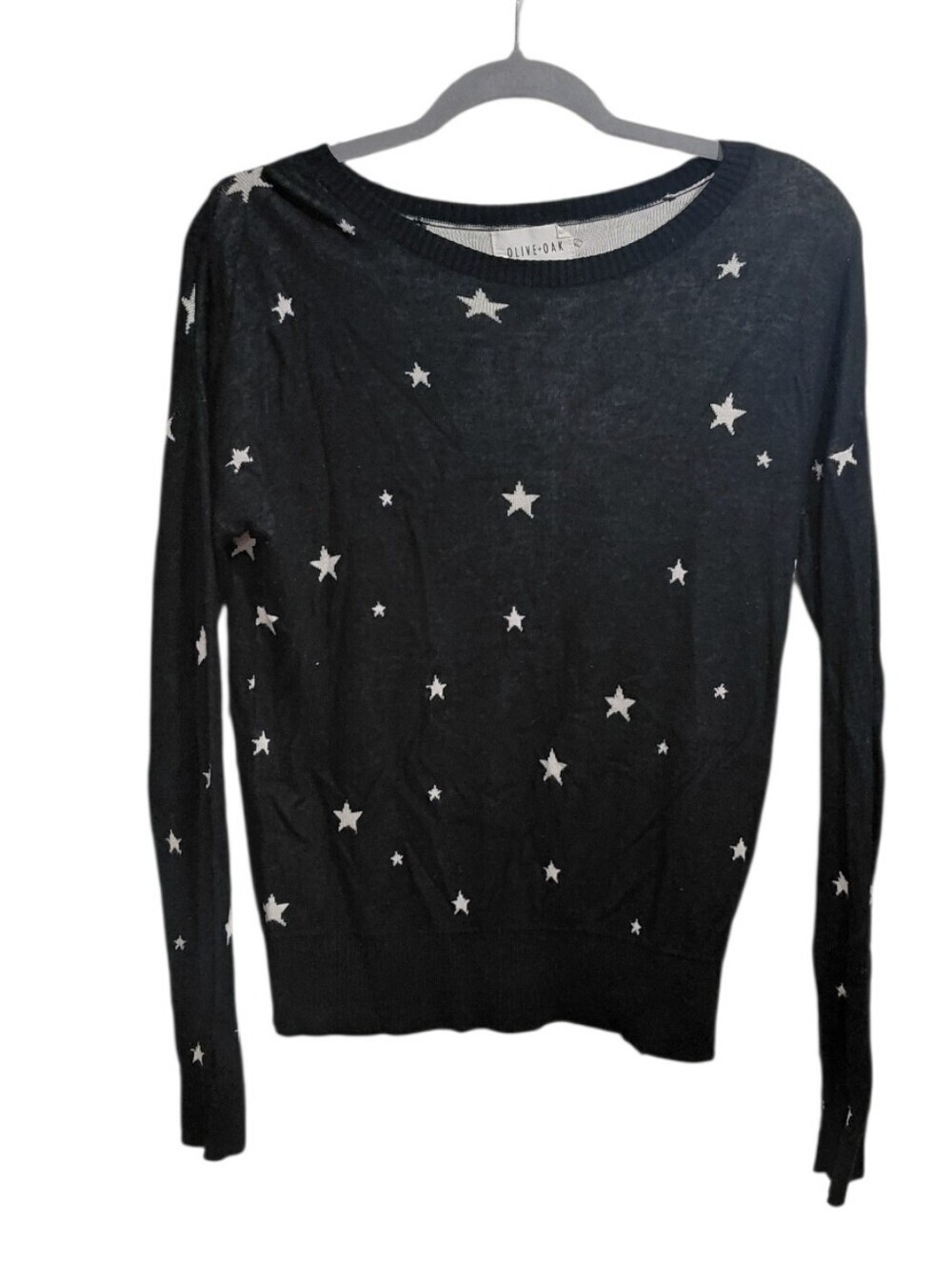 Olive & Oak Black Crewneck Sweater with White Star Print